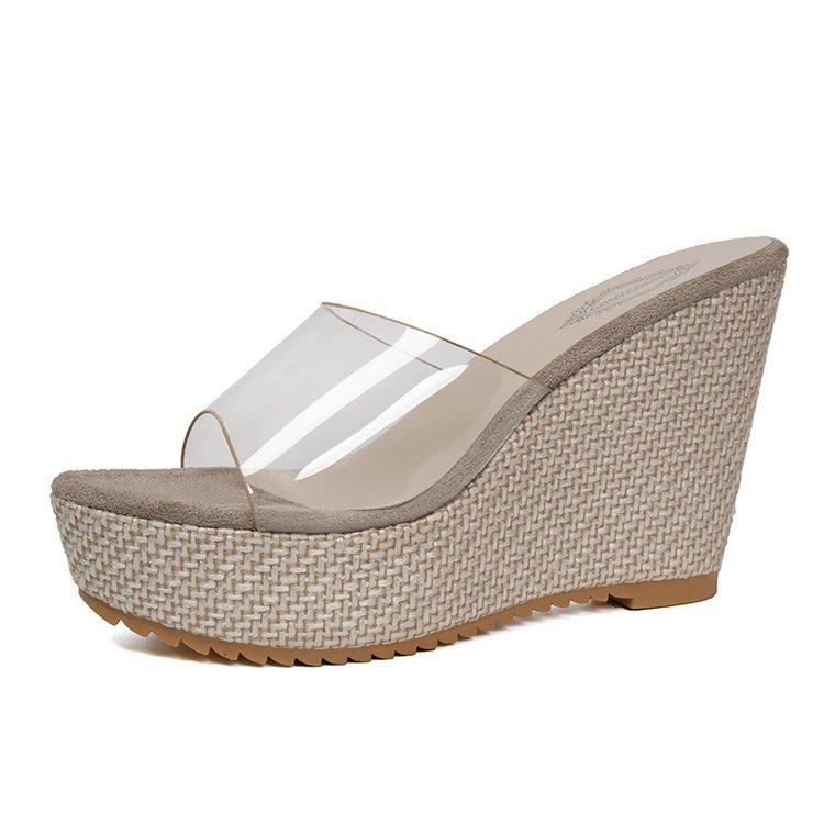 Wedge Slippers For Women Big Butterfly Decor Summer Sandals Comfort PVC Transparent Slides Women Platform Slippers High Heels