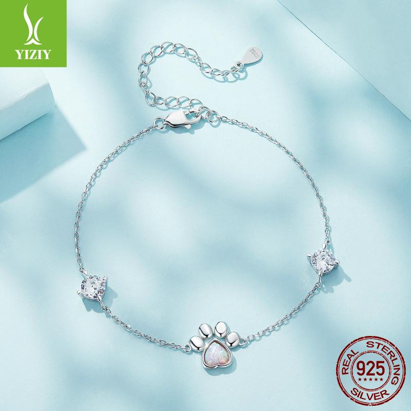Yin Ziyun Exquisite Opal S925 Silver Cat Paw Print Bracelet - Niche Luxury Jewelry Gift