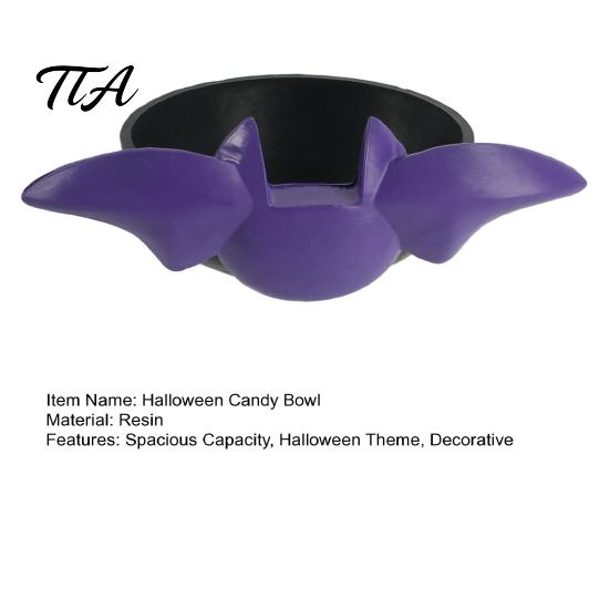 Dark Theme Tableware Halloween Candy Bowl, Black Bat Shaped Ceramic Dish, Large Resin Serving Tray Gothic Style Snack for Snacks And Treats, Tabletop