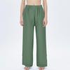 Women's Fashion Cotton Linen Color Casual Daily Side Pockets Leg Hollow Button Trousers