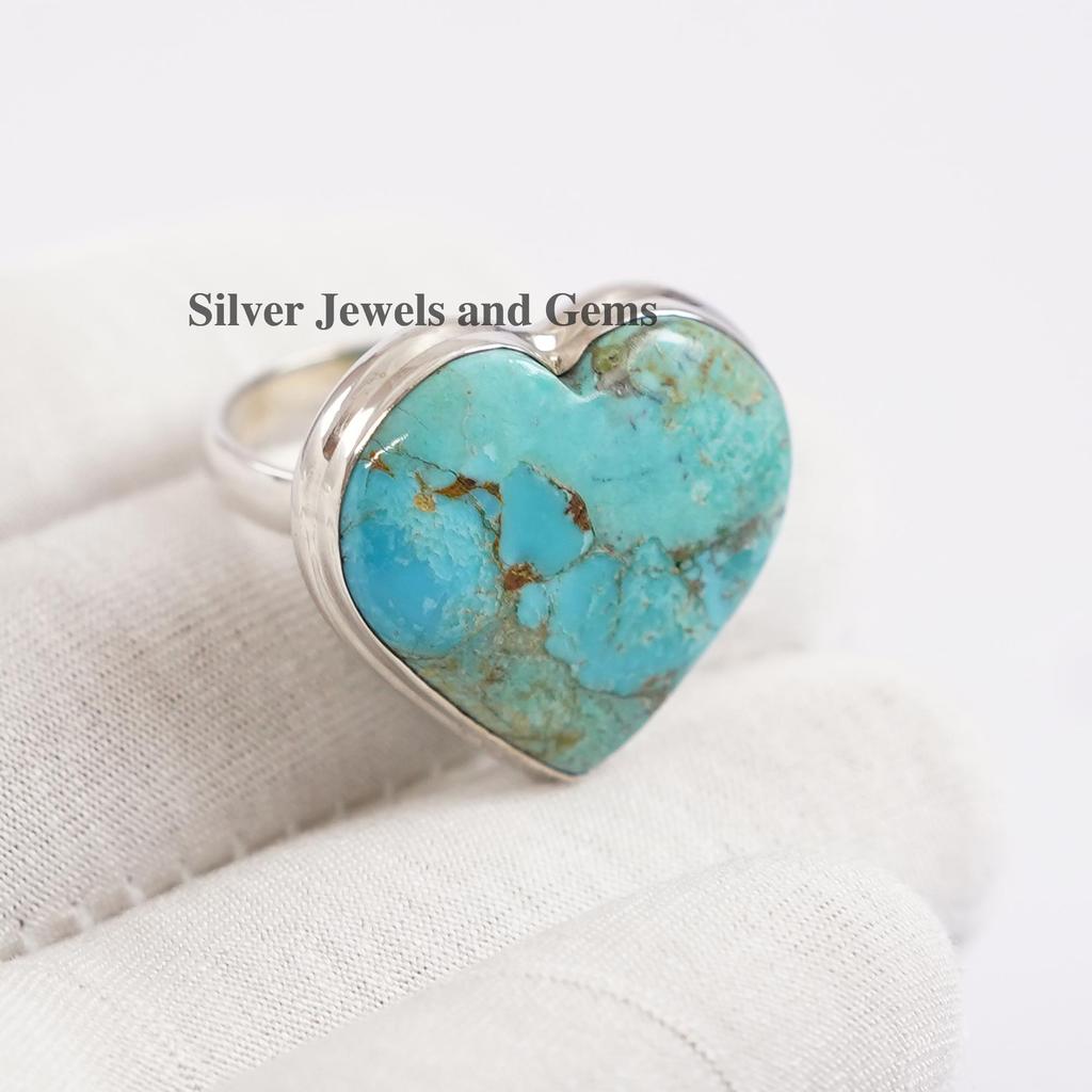 Natural Turquoise Ring, Heart Ring, Handmade 925 Sterling Silver Ring, Arizona Turquoise Ring, December Birthstone Ring, Gift for girlfriend