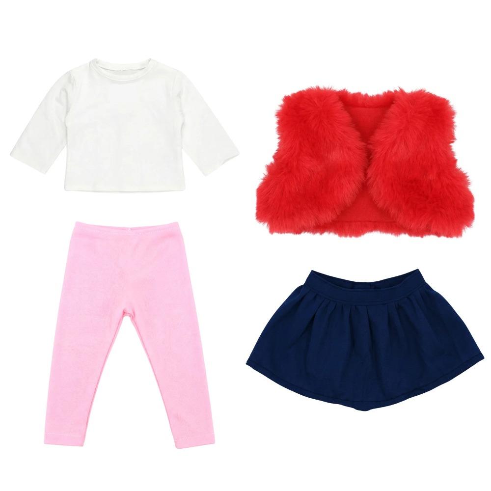 4Pcs Doll Clothes Skirts Vests Boots,Cute Daily Autumn/Winter Set For 43CM Baby Doll&18Inch American Doll Accessories,Girl Toys