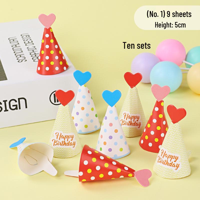 Mini Birthday Hat & Banner Cake Decorations - Internet Celebrity Style Baking Accessories