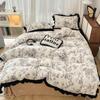 French Retro Black Butterfly Milk Velvet Fitted Sheet 4-Piece Bedding Set