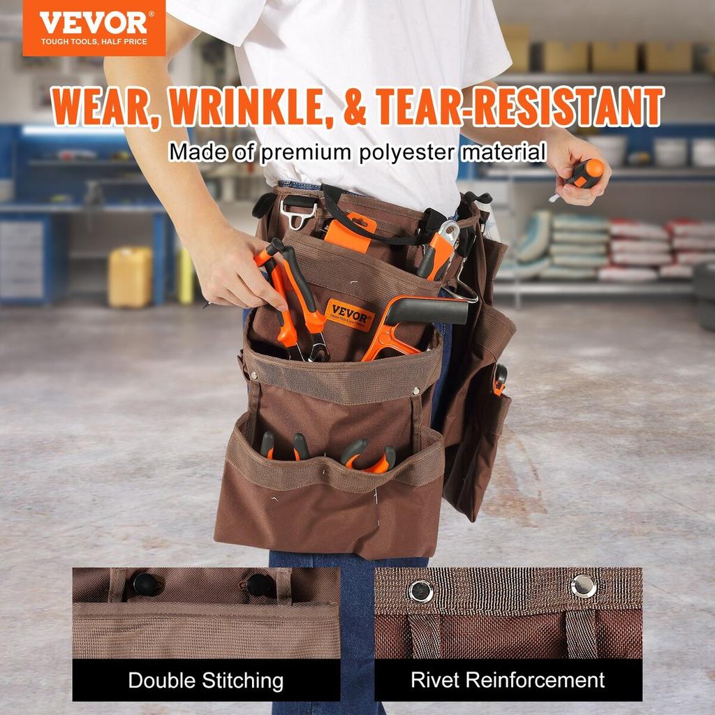 Tool Belt, 19 Pockets, Adjusts from 32 Inches To 54 Inches, Polyester Heavy Duty Tool Pouch Bag, Detachable Tool Bag for Electrician, Carpenter,