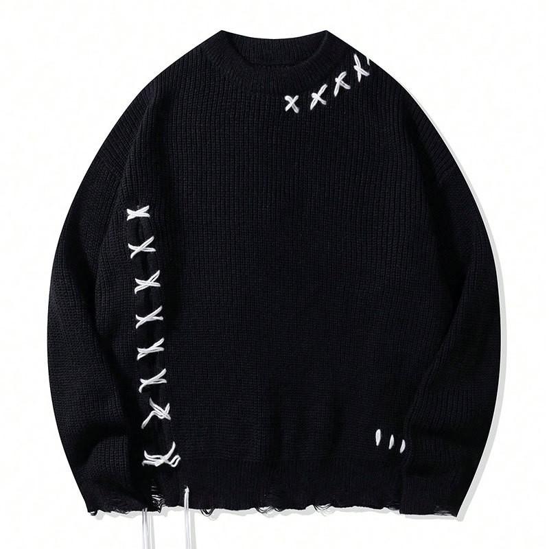 Mens Knit Sweater Loose Fit Round Neck Long Sleeve Casual Pullover Youth