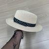 New Straw Hat Women's Summer Fashion French Polka Dot Small Edge Flat Top Hat Sun Protection Visor Straw Woven Flat Brim Hat Top Hat
