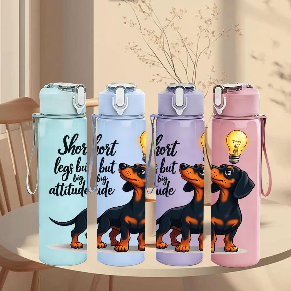 1PC Light Bulb Dachshund Quote Text 750ml Color Plastic Water Bottle Leakproof Flip Straw Lid For Sports Office Home Use