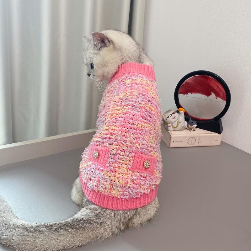 Autumn and Winter Colorful Sweater Pet Thickened Butterfly Yarn Knitted Cardigan Sweater Dog Cat Teddy Coat for Small Dogs