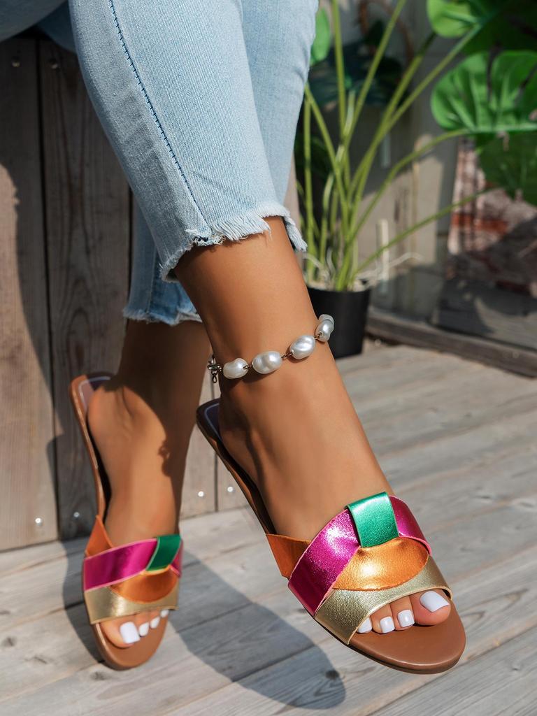 Sommer Damen Übergröße Flache Sandalen 2025 - Vielseitiges, Schlichtes Kreuzriemen-Design