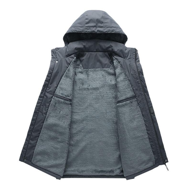 

PLUS SIZE Autumn and Winter Men s Casual Simple Plus Velvet Thickened Warm, Windproof and Waterproof Detachable Hooded Jacket Jacket 2XL чорний