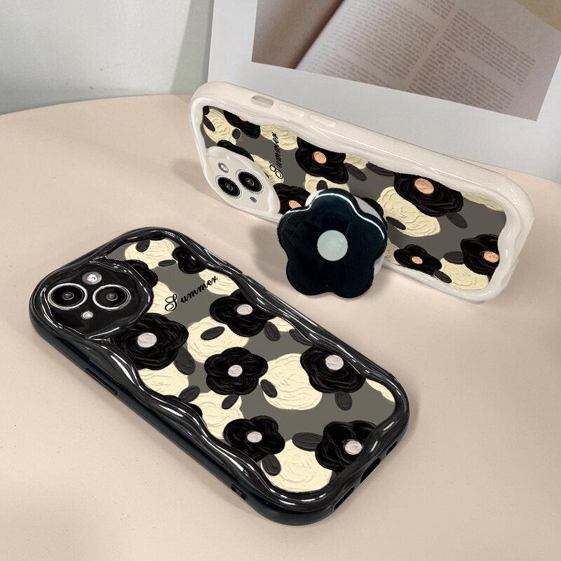 Floral Flower Bracket Case Cover for Samsung Galaxy S25 S24 FE S22 S23 Ultra Plus A56 A55 A35 A54 A15 A16 A17 5G Wavy Shell