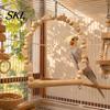 Parrot Climbing Toy Swing Perch, Solid Wood Perch Pole, Wooden Blocks And Beads Arch, Unpainted Bird for Small Medium Parrots with
