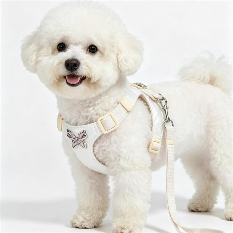 Pet Leash Set for Small Dogs Elegant Harness with Bow Walking Leash Ultrasonic Liquid Fabric Dog Harness Cat Collar Accessories