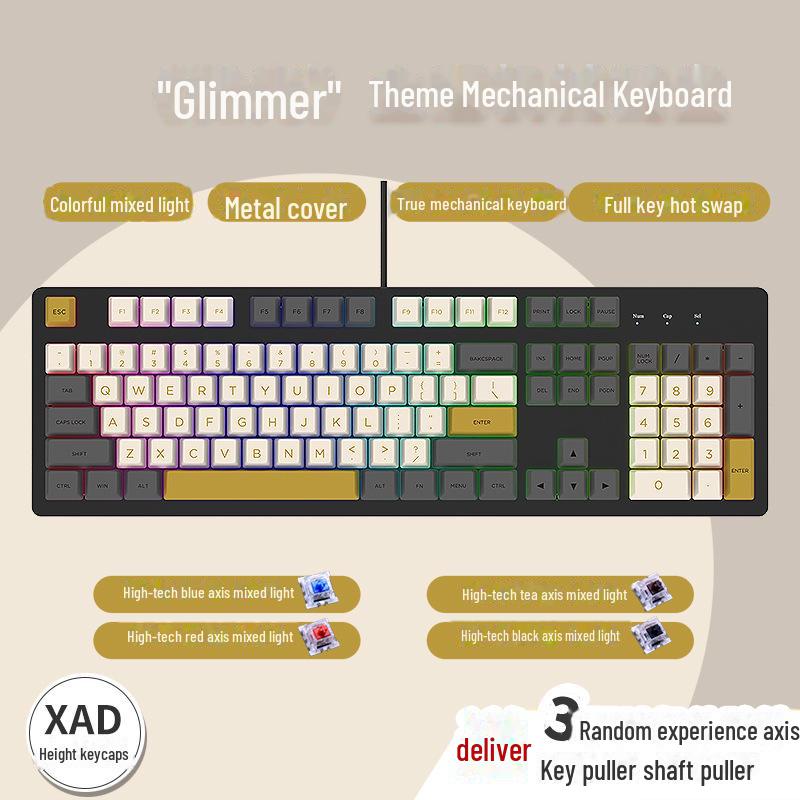 104-Key Wired Gaming Mechanical Keyboard, Blue/Black/Tea/Red/Silent Switches, Mahjong Sound, Hot-Swappable, Customizable