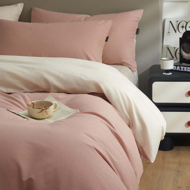 

Simple Class A solid color cotton abraded 4pcs set, maternal and infant grade thickened pure cotton 3pcs set, light luxury bed sheet quilt cover 0.9m bed 3pcs quilt 1.5*2m