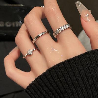Schlichter Ring Zirkon Metallring Set Damen Leichter Luxus Nischendesign High-End Zeigefingerring Schlichter Cold Wind Ring