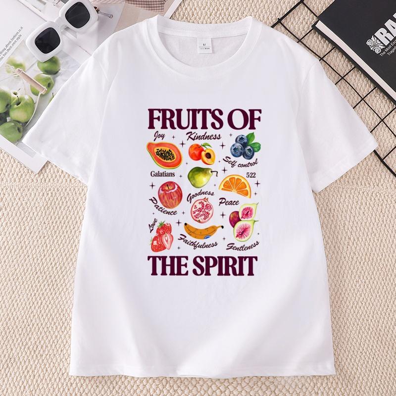 Boho Christian T Shirt Fruits of The Spirit TShirt Casual Cotton Short Sleeve Retro Jesus Apparel Floral Graphic Tshirt