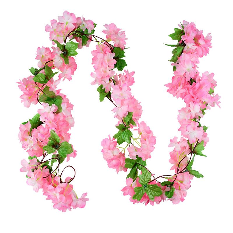 2.2m Flower Garland Artificial Flower String With Leaves Silk Sakura Cherry Ivy Vine Blossom For Wedding Home Garden Arch Decor