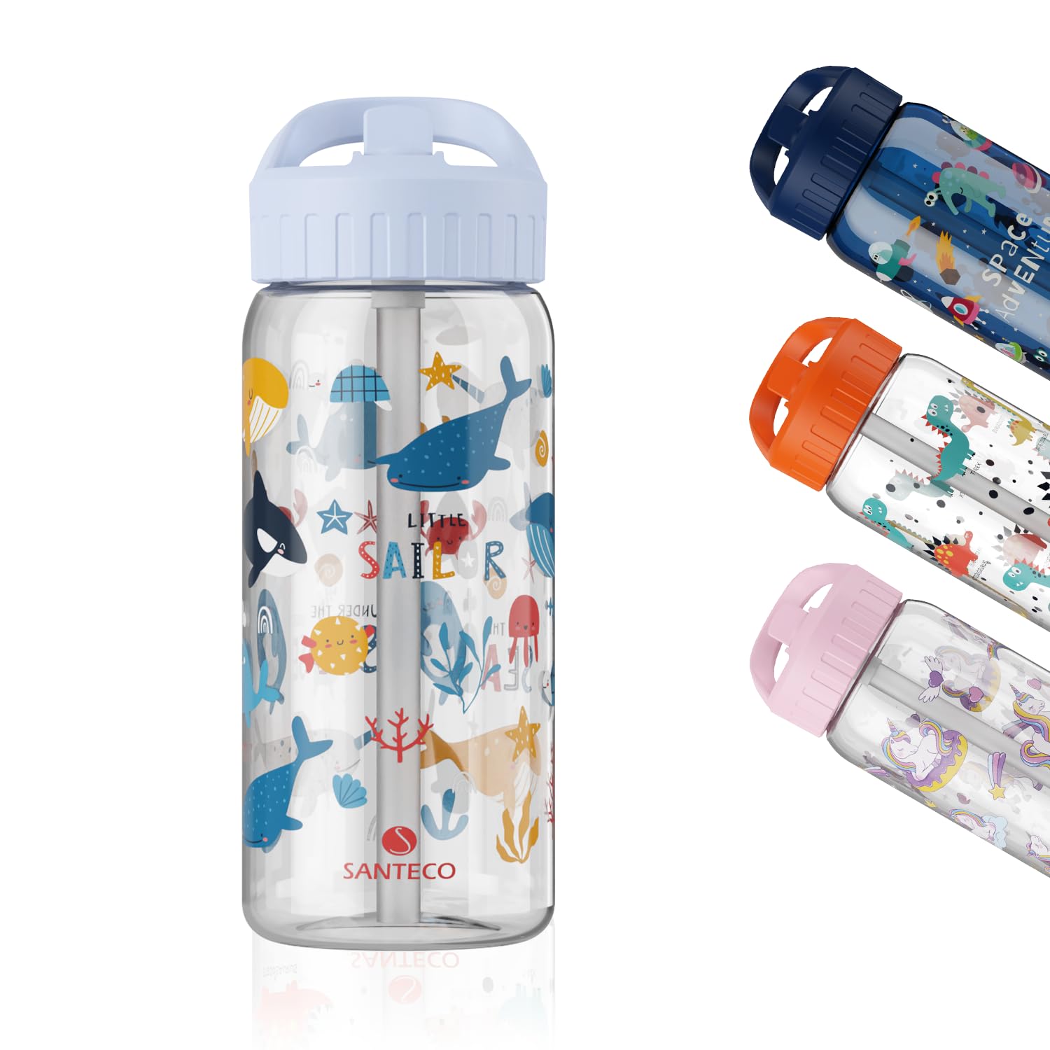 

SANTECO Children s Water Bottle with Straw, 500ml, Direct Drinking, with Handle, Tritan Material, Cold Water Only, Lightweight, Cute, Kids