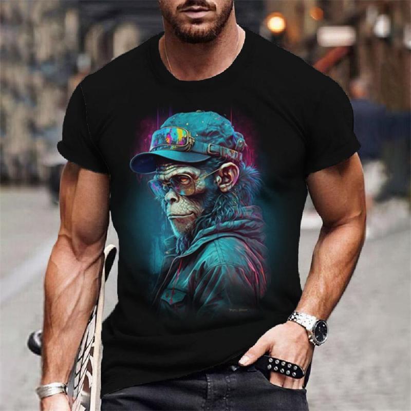 Summer Animals Pattern 3D Print T-shirts Harajuku Style Hip Hop Street Short Sleeve Outdoor Sports Quick Dry Breathable Fashion Men's T-shirts