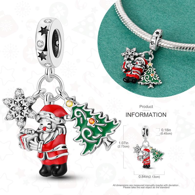 Copper Christmas Charms For Original Bracelet Women Pendant Gift Christmas Tree Santa Claus Snowman Beads Dangle