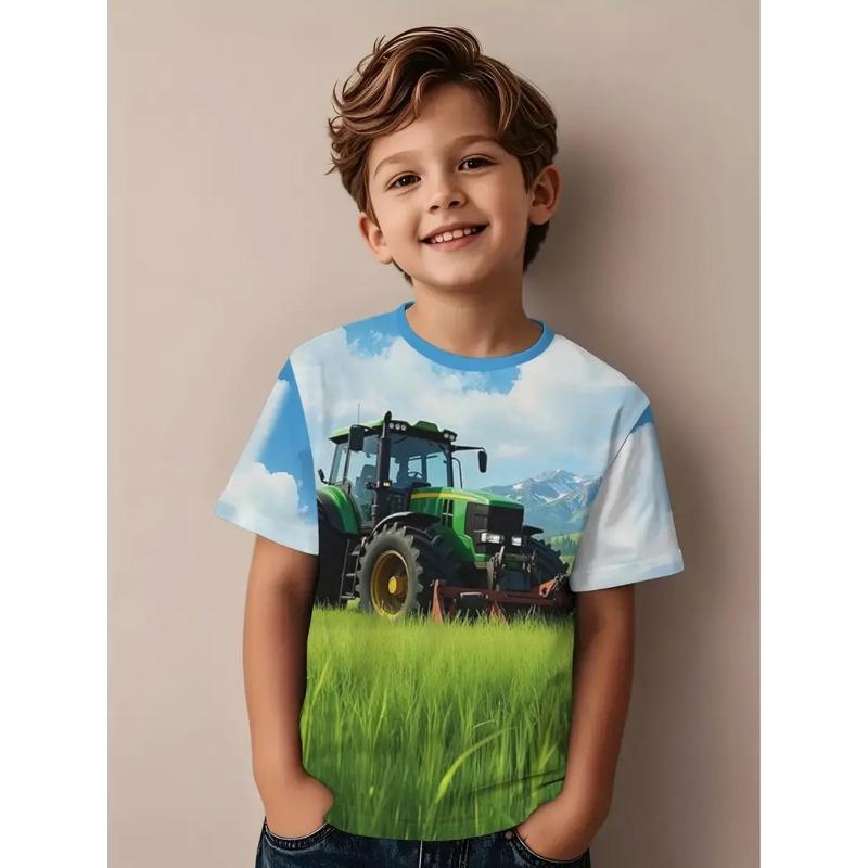 ETST50 Coole 3D Tractor Print Kinderkleding Jongens T-shirt Korte Mouw Mode Kinder Zomerkleding Buiten Actieve Kinderkleding 140