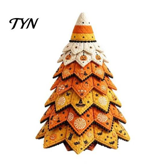 Fall Seasonal Decorations Halloween Quilted Fabric Tree Kit, Witch Cat Spider DIY Autumn Theme Crafting 3D Padded Sewing Craft Project for
