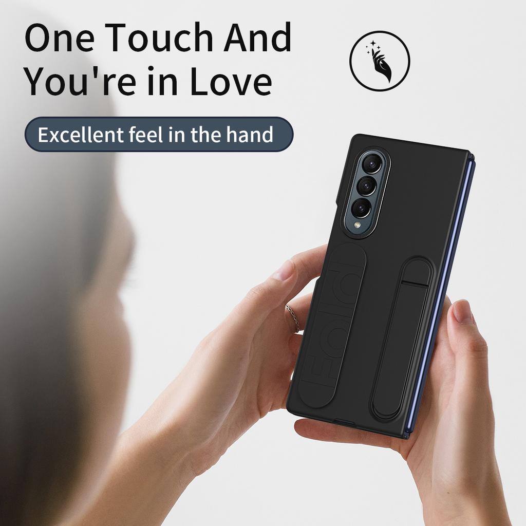 For Samsung Galaxy Z Fold3 5G Case with Tempered Glass Film Kickstand Wristband PC+Silicone Phone Cover