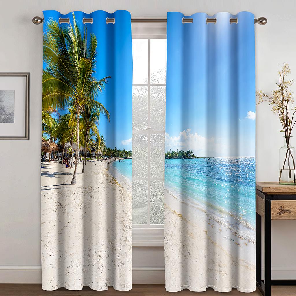 Meer Strand Blau Ozean Landschaft Schatten Vorhang Deluxe Wohnzimmer Schlafzimmer Home Decor Vorhang 2 Panel Kostenloser Versand