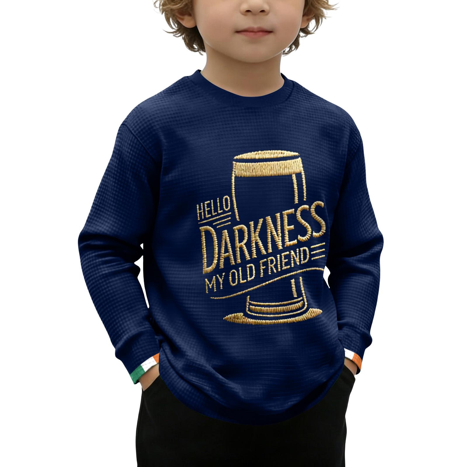 

Children s Printed Long Sleeve O-Neck Top Daily Casual T-shirt 130 тёмно-синий