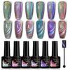LILY'CUTE Barevná sada gelových laků Cat Eye 7barevná Laserový Flash Diamantový Cat Eye Nail Gel Kit