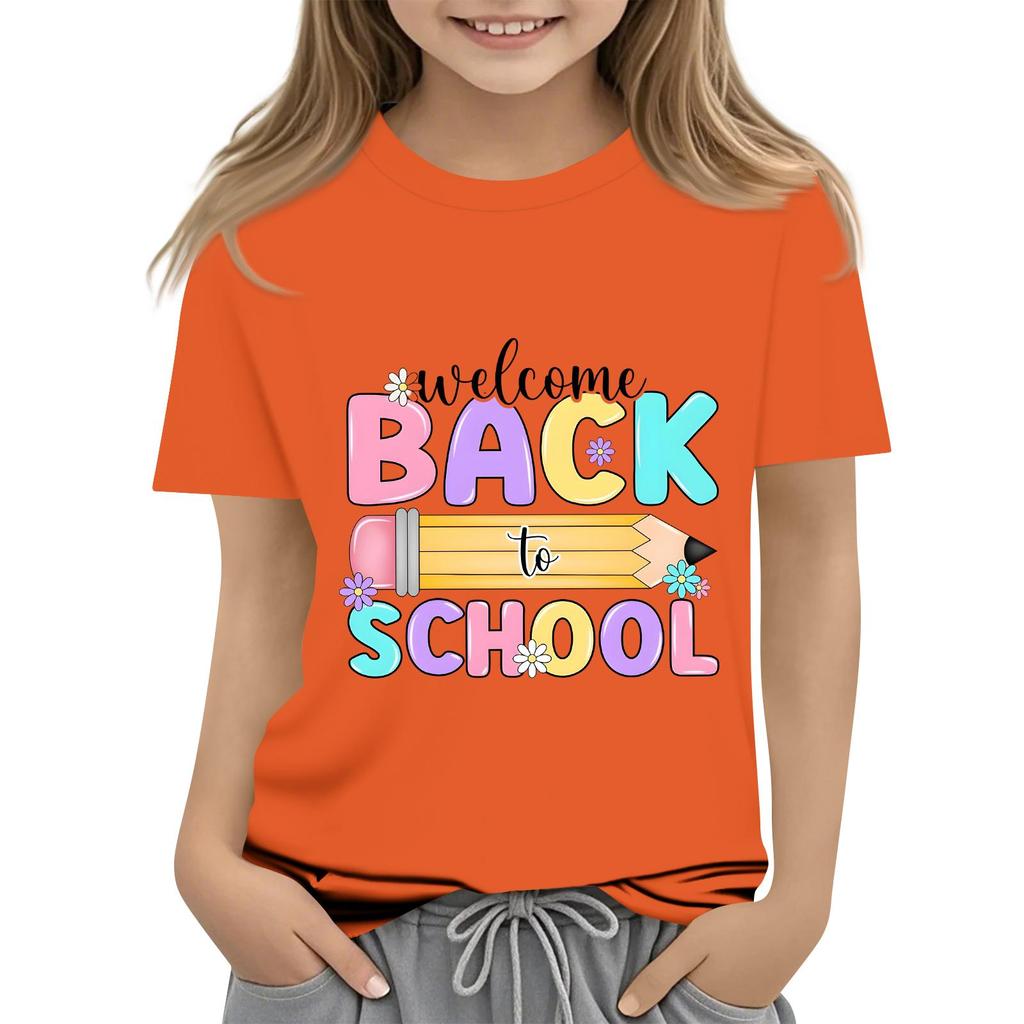 Children's Casual and Fashionable Round-Neck Printed Short-Sleeve Top for Back-to-School
