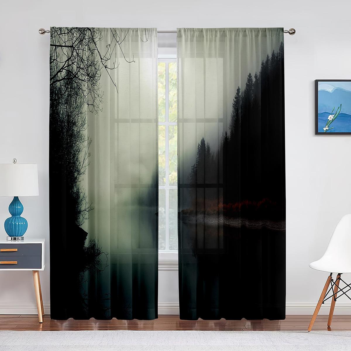 Деревья Лес Мистический Туманный Природа Лесная Прозрачная Вуаль Шторы для Гостиной — фото 7