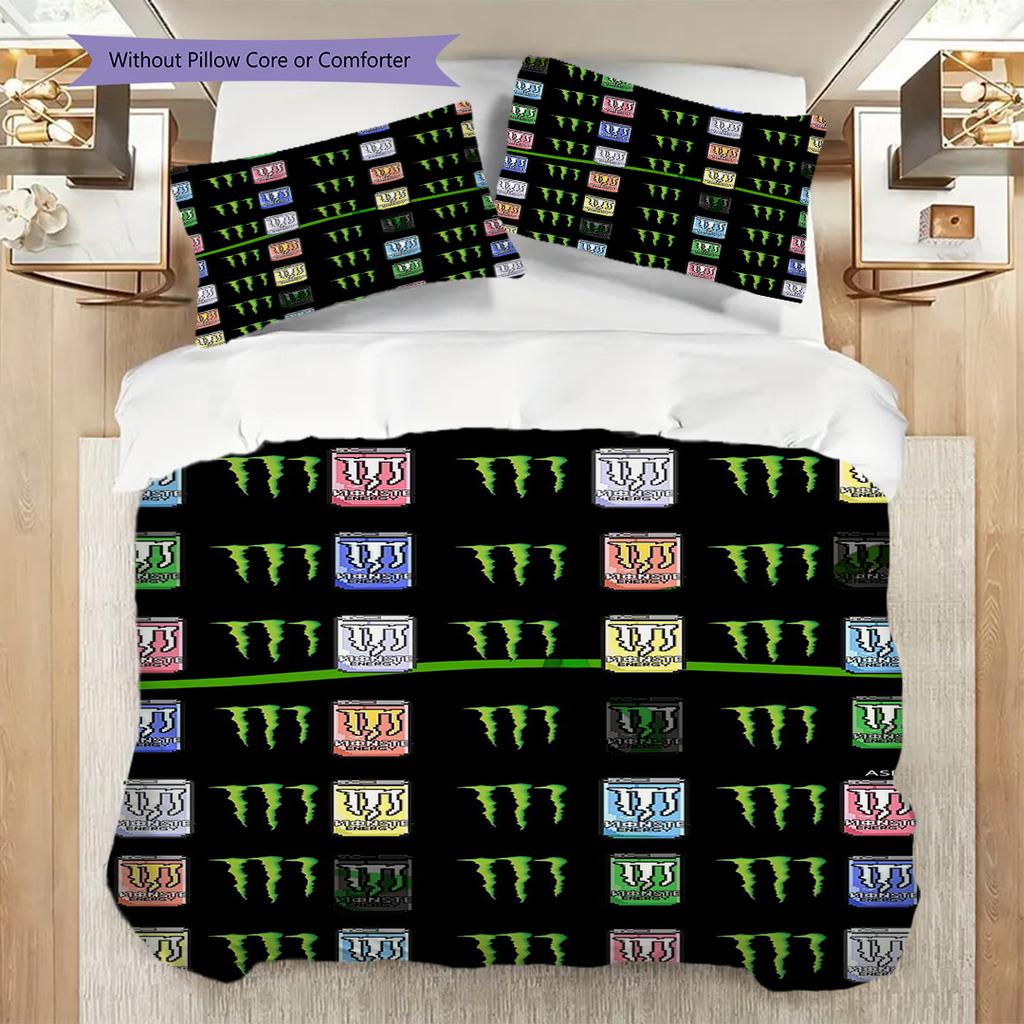 Set di tre pezzi Monster Energy Glow Vibrante(1 * copripiumino + 2 * federa, senza nucleo) Copripiumino e federa regalo di Natale compleanno