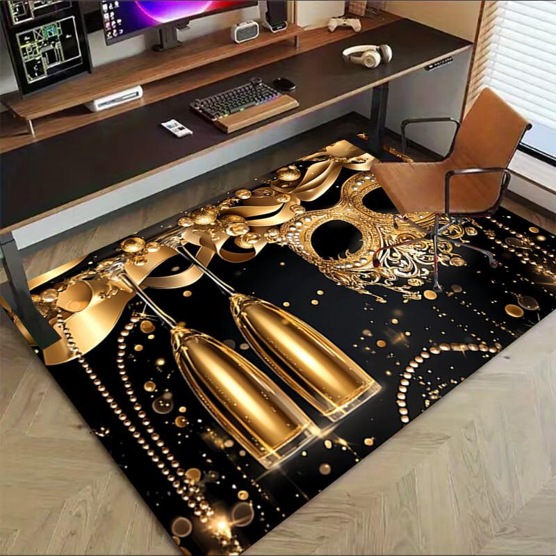 mask champagne Crystal Velvet Office chair mat Area Rug - Non-Slip, Floor Mat, Office Desk Chair Rugs,Christmas Gift-1106078