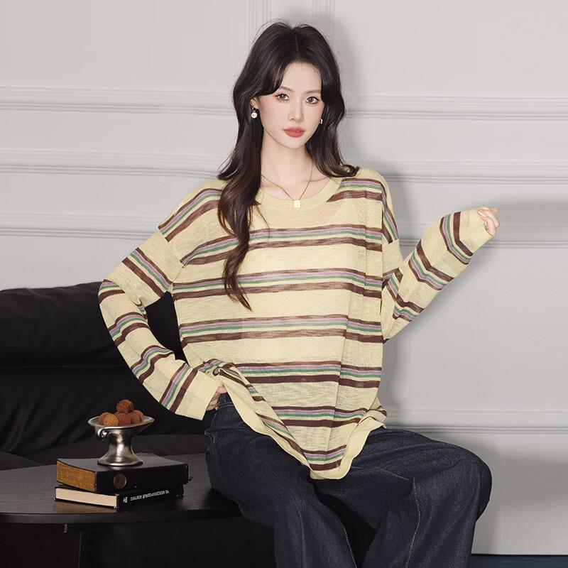 

Women s Loose-Fit Striped Knitted Pullover One Size