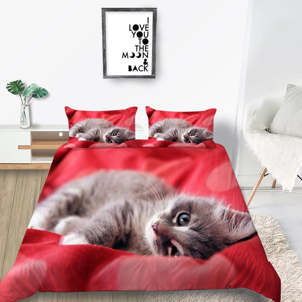 Cat Duvet Cover Set King Size Microfiber Cute Animal Print Girl Teen Kid Comforter Cover Lovely Kitty Series Pattern Bedding Set