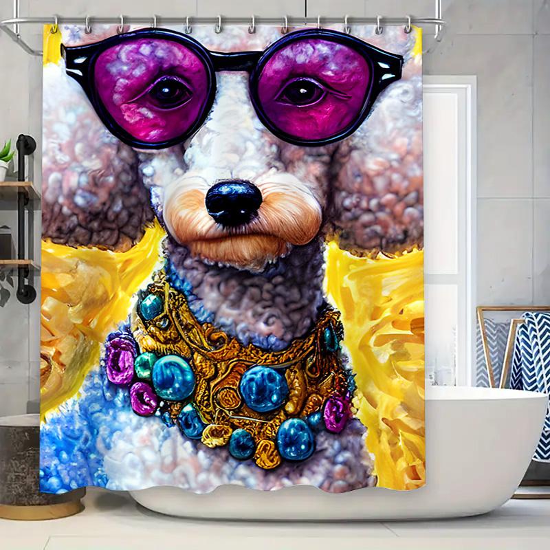 

Modern Bathroom Decor: Cool Poodle Shower Curtain With Sunglasses And Jewelry Printed Fabric Bath Liner For Home Decoration In V W60H190(CM)-1 Pcs