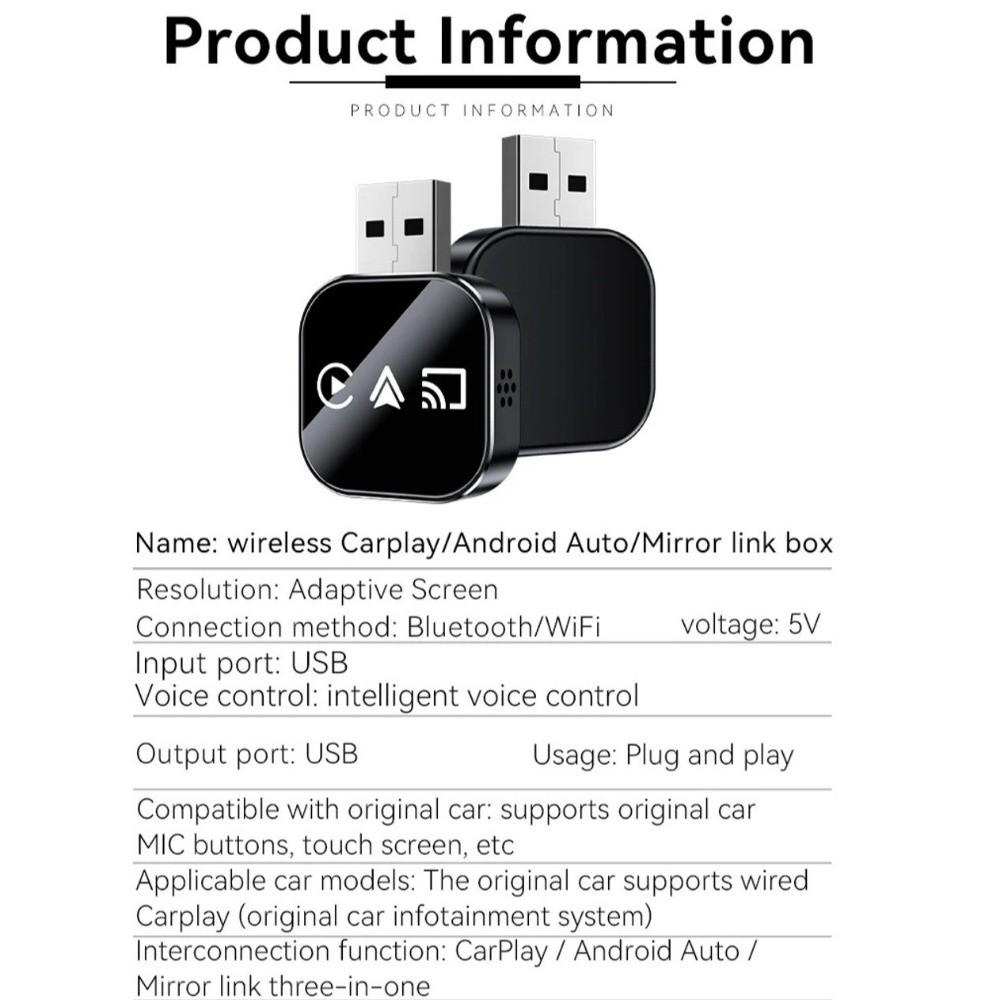 3 in 1 Wireless Carplay Adapter Plug & Play Bluetooth Auto Connect Mirror Link Adapter Wireless Connection WiFi Connection