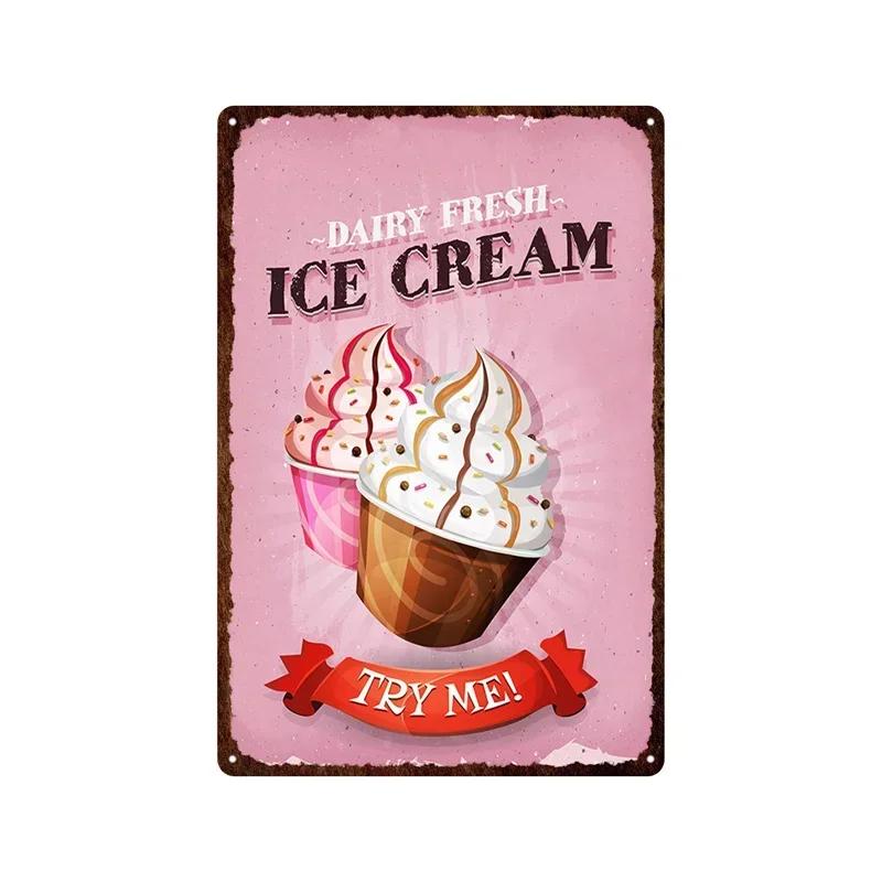 Metallplåt God Söt Glass Sundaes Milkshake Målning Järnplåtsskylt Väggkonst Bilder För Kök Dessertbutik Heminredning