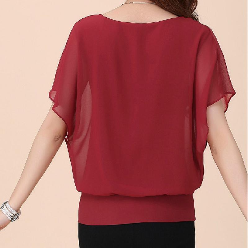 Luxurious Plus Size Chiffon Blouse With Elegant Ruffle Batwing Short Sleeves