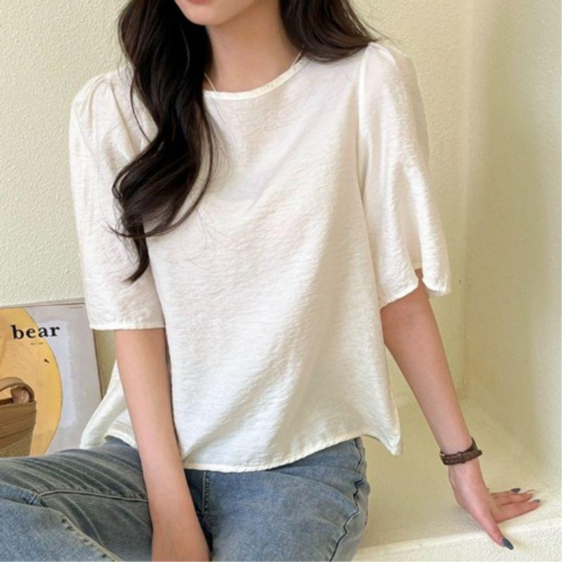South Korea Foreign Orders Japan Round Neck White Loose and Simple Summer Pullover Half Length Half Sleeve T-shirt Bottoming Shirt Tops Women