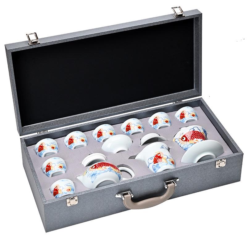 Red Arowana Na Fu Xishi Ceramic Kung Fu Gaiwan Tea Set with Gift Box