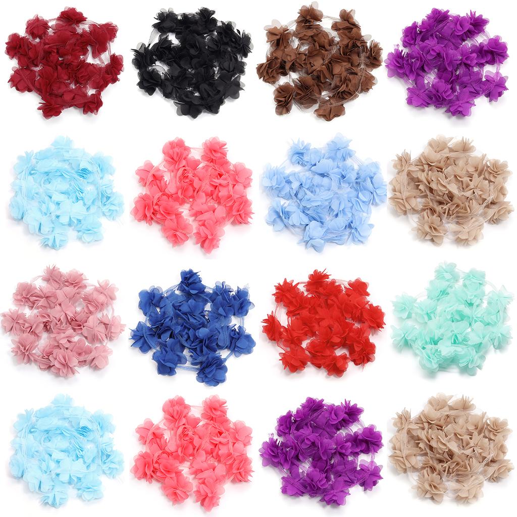 20pcs 5.5cm Chiffon Cluster Flowers Colorful Artificial Flowers For DIY Wedding Party Lace Trim Clothing Gifts Decor Accessories