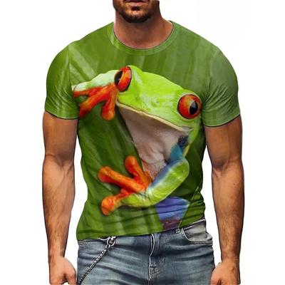 Funny Frog Graphic 3D Printed T-shirts Summer Casual Sport Round Neck Short Sleeved Men's T-shirts