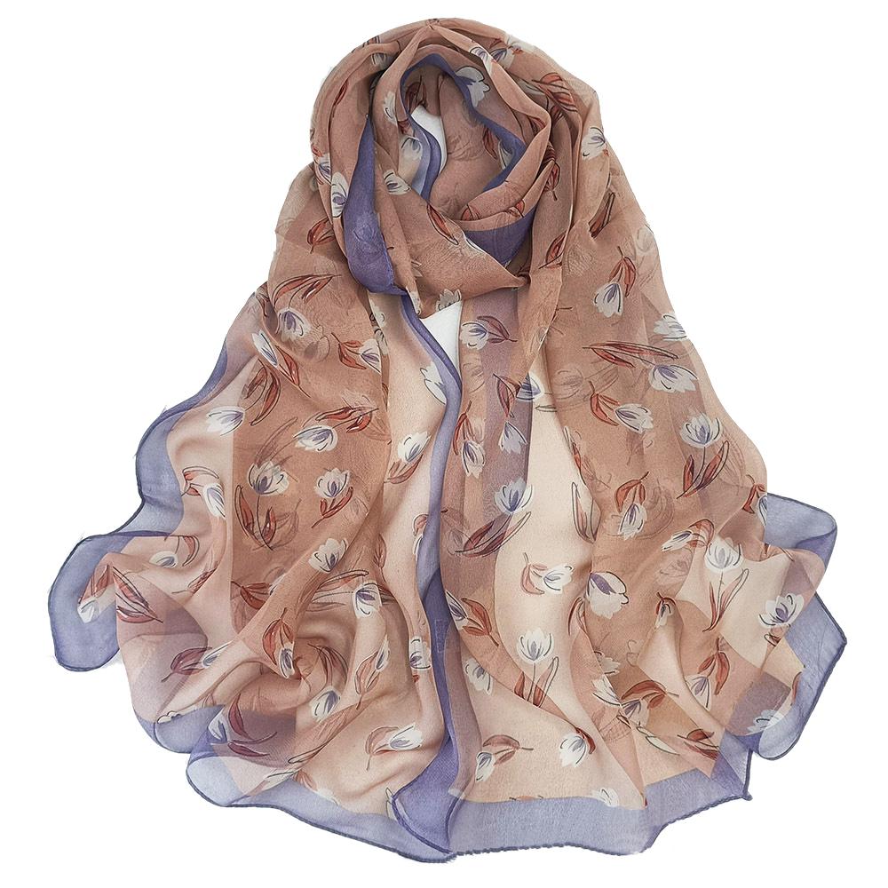 Summer Magnolia Printing Chiffon Silky Georgette Scarf Women Printing Long Soft Wrap Shawl Beach Kerchief Scarves Female Foulard