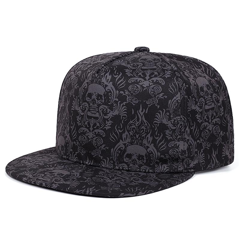 

2025 New Fashion Full Skull Print Baseball Hat Street Personalized Hip Hop Hat Outdoor Daily Decoration Hat Unisex Flat Edge Hat чорний