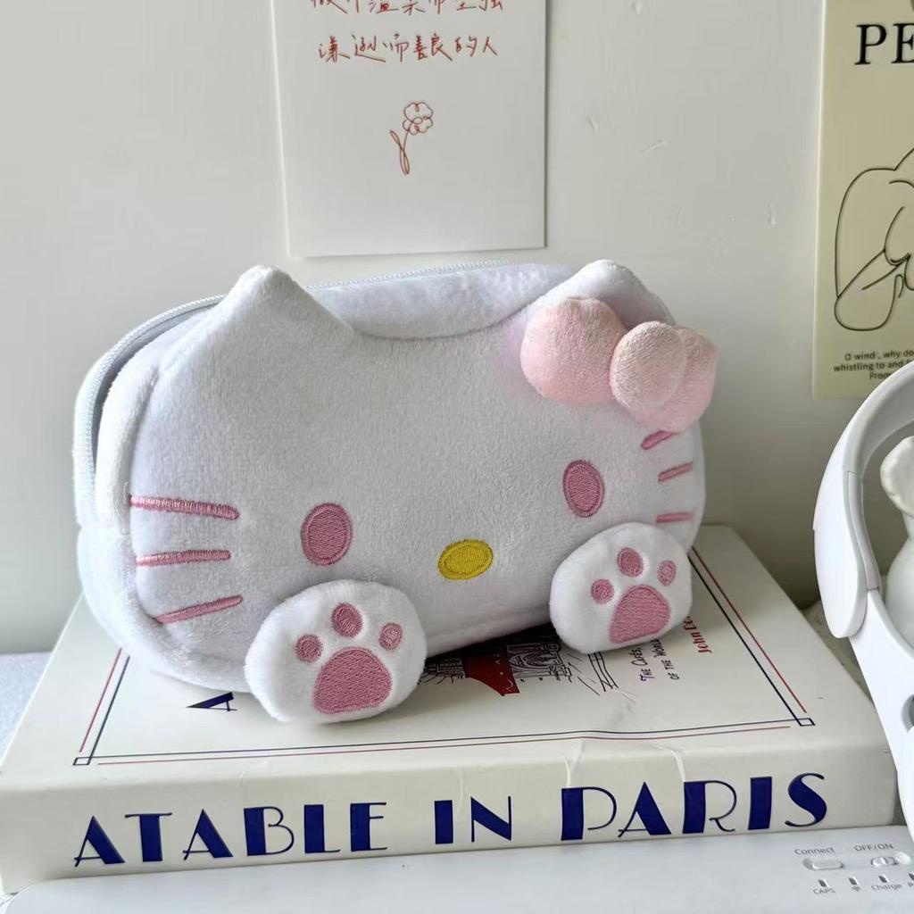 Cute Kt Cat Plush Pencil Case Large Capacity Makeup Bag Kitty Cat Stationery Box Storage Bag Peripheral Products Students Gifts