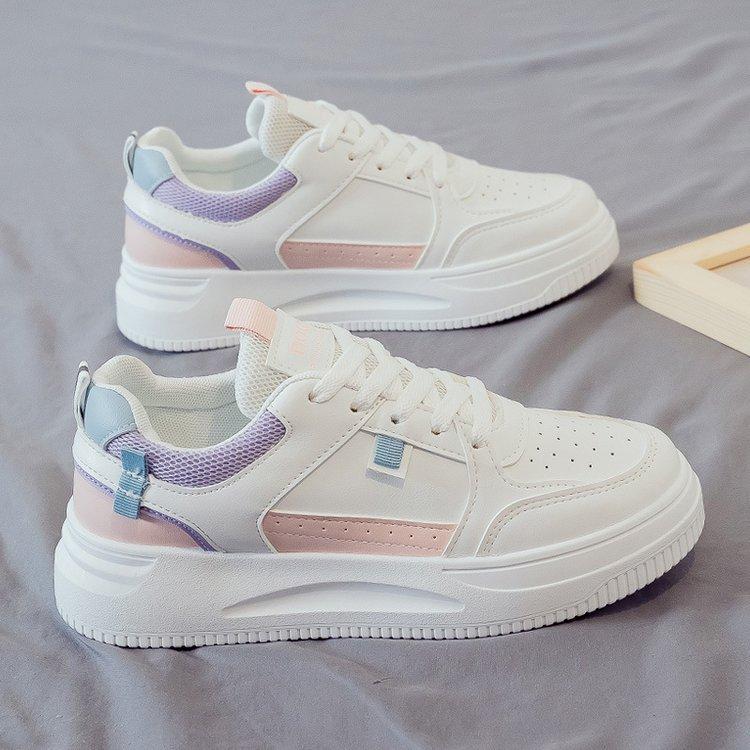 Contrasting color Korean version casual shoes women's 2024 autumn new leather surface is good to match women's white shoes college style thick basepl